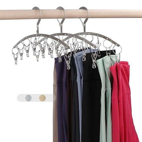 Legging Organizer for Closet with 8 Clips,Stainless Steel Yoga Pants Hangers 3 Pack Holds 24 Leggings,Metal Space Saving Hanging Closet Organizer for Bras,Underwear, Socks,Baby Clothes - (Silver) - Silver