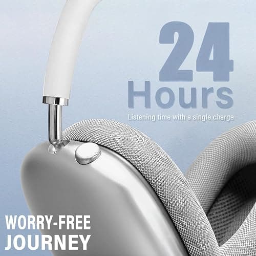 Wireless Headphones Bluetooth Headphones Active Noise Cancelling Over-Ear Head-Phones with Microphones, 24 Hours Playtime, HiFi Audio Adjustable Headset for iPhone/Android/Samsung - White thumbnail 4