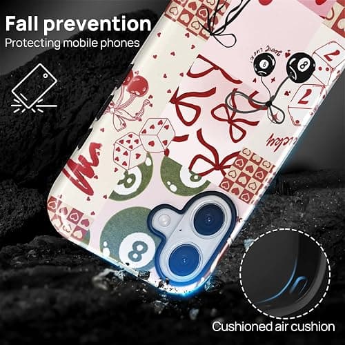 ZHEGAILIAN Case for iPhone 17,Durable Drop Protection Shockproof Silicone + Hard PC 2 in 1 Hybrid Protective Cover with Stylish Pattern Design - Retro Collage 8 Ball Cherry thumbnail 5