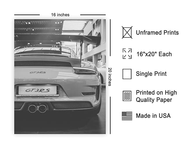 Poster Master Luxury Car Print - Automobile Art - Black and White Photography - Car Enthusiast and Transportation Design - Great Garage or Bedroom Decor - 16x20 UNFRAMED Wall Decor thumbnail 2