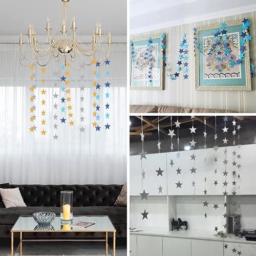 65 Feet Paper Star Garland Banner Decoration, 5 Pack Star Bunting Garland, Hanging Star Streamers Backdrop for Birthday Party Wedding Graduation Baby Bridal Shower Prom Decor (Gold) thumbnail 6