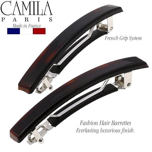 Camila Paris AD1/2 French Hair Barrette Clip for Girls, Set of 2 Rubberized Metal Clasp Strong Hold Grip Hair Clips for Women, No Slip Durable Styling Girls Hair Accessories, Made in France thumbnail 6