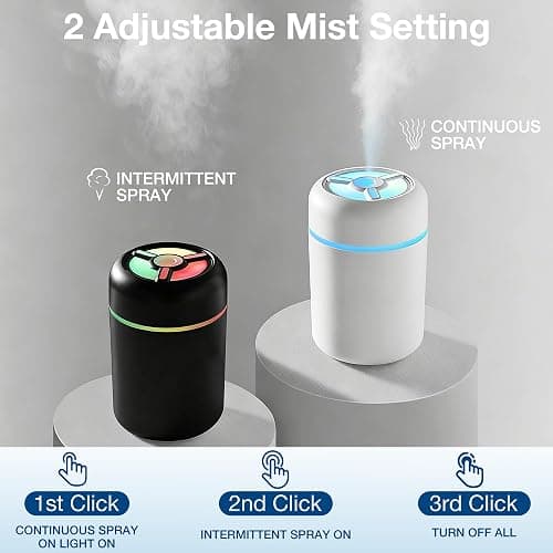 Portable Mini Humidifier, 300ml USB Cool Mist Small Humidifier with Colorful Lights. Perfect for Bedroom, Office, Plants, travel & Car (Black) thumbnail 3
