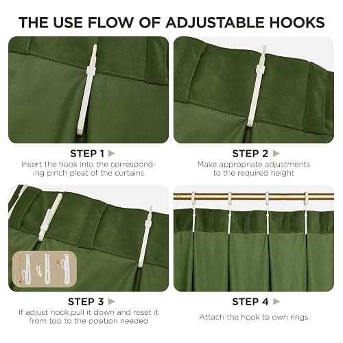 Joydeco Pinch Pleated Velvet Curtains 96 Inch Long 2 Panel Set Green Curtains for Bedroom Living Room, Thermal Insulated Back Tab Blackout Luxury Drapes with Adjustable Hooks (40”W x96”L,Olive Green) thumbnail 8