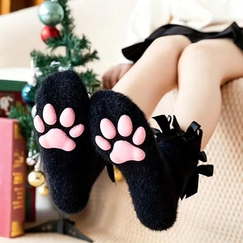 SIROLISA Fuzzy Short Cat Paw Socks, Soft 3D Paw Pad Toe Beans Stockings for Women thumbnail 4
