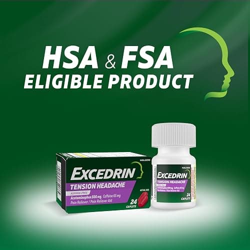 Excedrin Tension Headache Relief Caplets, Acetaminophen 500mg, Caffeine 65mg, Pain Reliever, Aspirin-Free, 100 Count thumbnail 8