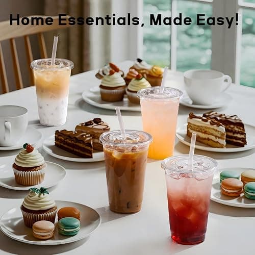 AOZITA 25 Pack - 16 oz Plastic Cups with Lids and Straws, Clear Iced Coffee Cups with Lids, Disposable Cups with Lids for Cold Drinks, Iced Tea, Milkshakes, Smoothies - Durable & BPA Free thumbnail 7
