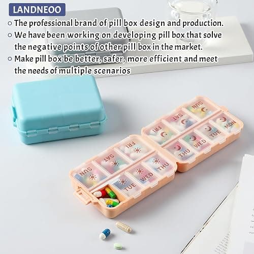 NEW Foldable & Double Protection Portable Weekly Pill Organizer 2 Times A Day with Etched Labels, AM PM 7 Day Week Medicine Box, Daily Travel Pill Case Holder Dispenser for Vitamin, Supplement - Pink thumbnail 7