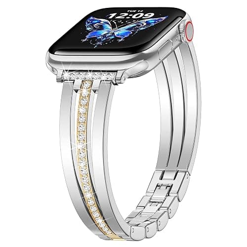 KOREDA Slim Gold Band Compatible for Apple Watch Band 38mm 40mm 41mm 42mm 44mm 45mm 46mm 49mm Series 11 10 9 8 7 SE Ultra Women, Thin Metal Dressy Jewelry Bracelet with Bling Diamond for iWatch Series 6/5/4/3/2/1 - Image 1