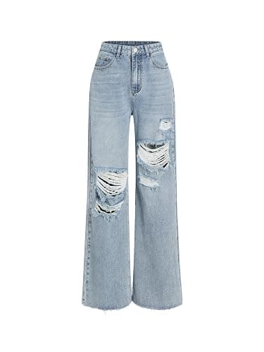 CIDER Women’s Ripped Jeans High Waisted Distressed Baggy Straight Wide Leg Pants - Image 1