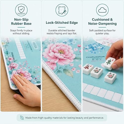 Chonwul Blue Mahjong Mat for Table with Rules, 31.5" x 31.5", Anti-Slip | Neoprene Rubber Game Mat with Carrying Bag; Chinoiserie Mah Jong Table Cover for Board, Poker, Card Games and Gifts for Women thumbnail 4