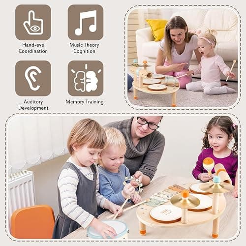 Drum Set for Toddler - Toys for 2 3 4 Year Old Girls Boy Gifts - 9 in 1 Wooden Montessori Musical Instruments with Xylophone for Kids 3-5, Christmas Birthday Gifts for Toddlers 2-4 thumbnail 3