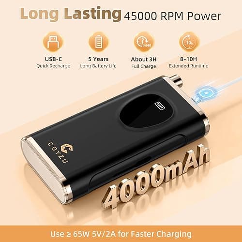 COYZU Professional Electric Nail Drill Rechargeable Nail File | for Acrylic & Gel, High Speed 45000RPM, Cordless, Portable Gel Polish Removal E file, Beginner Friendly, for Beauty Lovers thumbnail 5