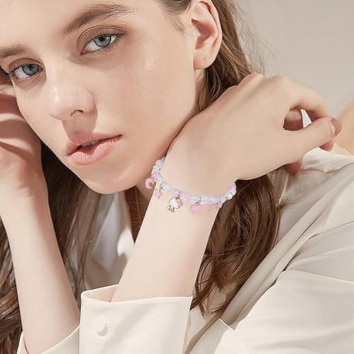 Cute Kitty Bracelet Stuff Crystal Bead Elastic Friendship Bracelets kawaii stuff bff bracelets for Women Girls Best Friend Sister Crystal Bead Cat Jewelry Gift for Birthday Christmas (Kawaii Stuff-C) thumbnail 5