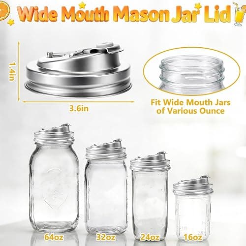 Wide Mouth Mason Jar Drinking Lids, Stainless Steel Sip Lid, 2 Pcs | Mason Jar Drink Lids for Iced Coffee, Smoothies & Cold Drinks, Leak Resistant, Reusable, Heavy Duty Metal thumbnail 2