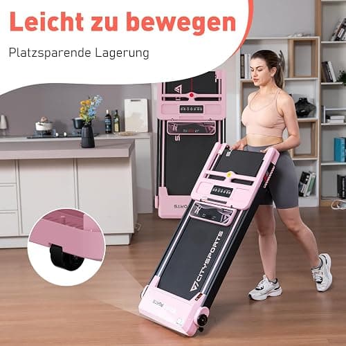 CITYSPORTS Elektrisches Laufband,Klappbares Laufband für Zuhause bis 12 km/h,mit LED-Anzeige,APP und 360° Tablet Holder,kompakte Walking Pad für Zuhause und Büro - Pink thumbnail 7