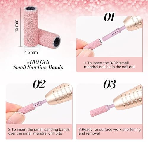 MelodySusie 50Pcs Nail Drill Bits Small Sanding Bands 180 Grit Pink | 180 Fine, 3.1mm Mandrel Bit, 3/32''for Nail Drill, Manicures and Pedicures thumbnail 6