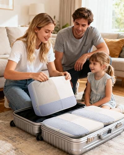 Narwey 7 Set Striped Packing Cubes for Travel Carry on Suitcase, Durable Packing Organizers Bag for Kids Women Men, Duffle Bags Backpack Travel Essentials Accessories (Greyish Blue Stripe) thumbnail 2