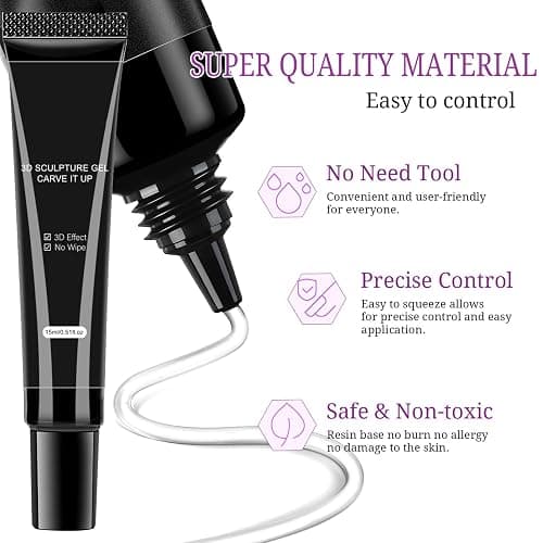 3D Nail Sculpting Gel, 15ML Solid Rhinestone Glue Nails Art, Non Stick False Nails Extension Gels for Carving Patterns, UV LED Builder Blooming Gels Nail Polish Super Adhesive, for Girls & Women thumbnail 3