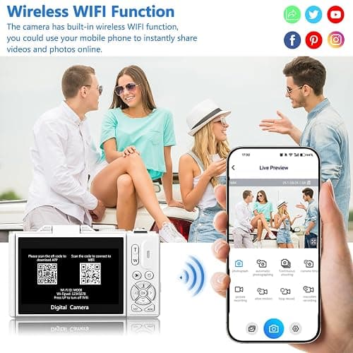 Digital Camera for Photography, 4K Vlogging Camera for YouTube 3" 180° Flip Screen 18X Digital Zoom Compact Cameras with 32GB TF Card & 2 Batteries, White thumbnail 3