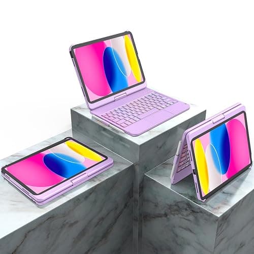 CC Store for iPad (A16) 11th 10th Generation Case with Keyboard - 7 Color Backlit 360° Swivel Multi-Touch Track Pencil Holde for iPad 11-inch A16 2025 10th Gen 10.9 Inch 2022 (Light Purple) thumbnail 8