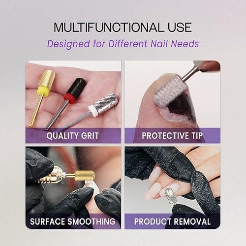 PANA 3/32" Large Smooth Round Top Safety Carbide Nail Drill Bit for Gel Polish & Acrylic Removal Nail Salon Manicure Pedicure Electric File Tools (Large Barrel - DLC Black, Medium) thumbnail 5