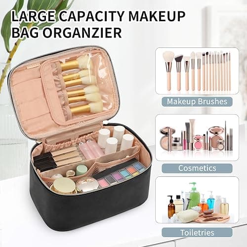 OCHEAL Makeup Bag, Portable Cosmetic Bag Black Make up Case Toiletry Bag | Large Capacity Travel Makeup Case Organizer for Women Toiletry Bag for Girls Traveling With Handle and Divider thumbnail 7