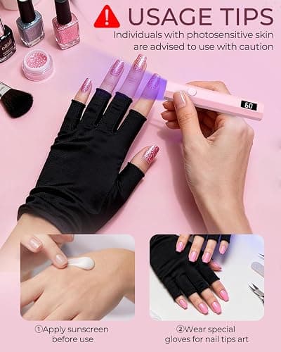 mlogiroa UV Nail Light Handheld UV Light for Nails 3W Portable Led Lamp with 2 Timer Settings 20/60s for Gel Polish Home DIY Salon Women(Pink) thumbnail 9