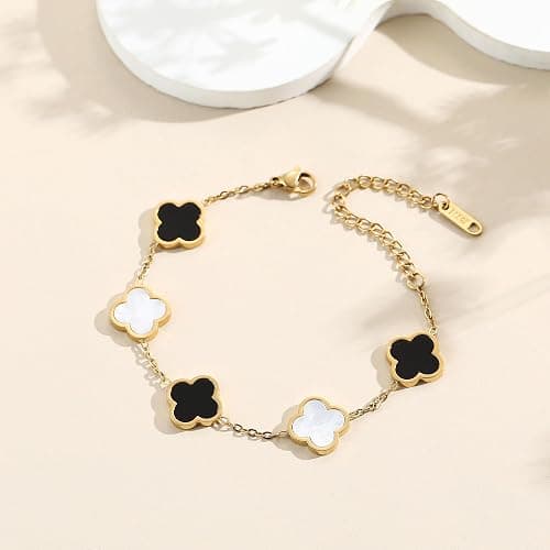 AIPPK 18K Gold Plated Clover Lucky Bracelet for Women White/Black/Red/Green Flower Four Leaf Link Bracelets Trendy Jewelry Gifts for Women thumbnail 6