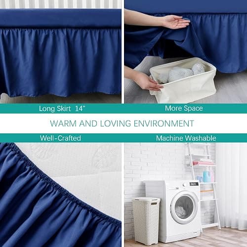 Biloban Crib Bed Skirt Navy 4 Sides Pleated Dust Ruffle Adjustable Fit Standard Crib Toddler Bed Skirts for Baby Boy or Baby Girl Crib Bedding, Navy Blue Crib Skirt Machine Wash thumbnail 5