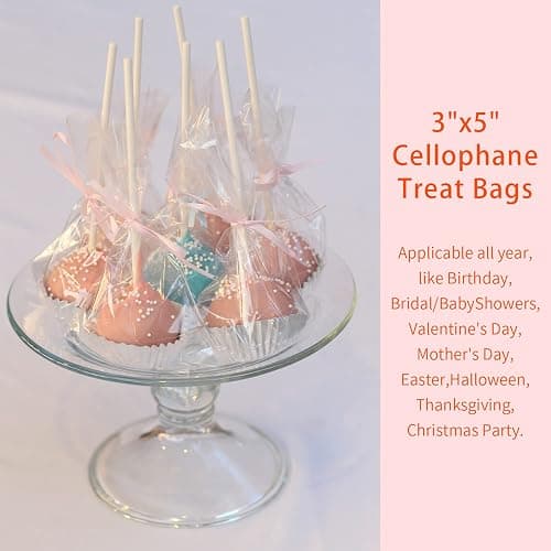 Yotelab Cake Pop Bags, 3x5 In Cellophane Lollipop Bags With Ties, 100 Pcs | Clear Gift Wrap Bags, Small Treat Bags for Cookies, Candy, Desserts, Snacks and Party Favors thumbnail 5