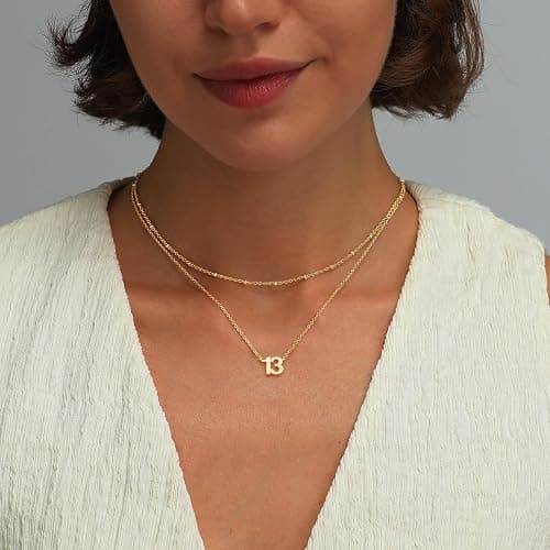 ESPVO Number Necklace for Women, 14K Gold Plated Layered Chain Number Pendant Jewelry Gifts for Sister Mom Girlfriend Daughter - Image 1