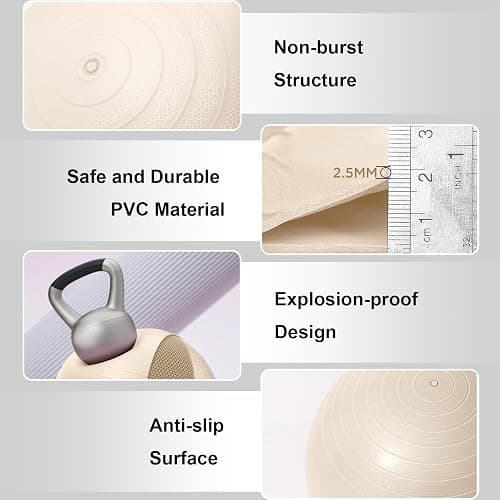 YR Exercise Ball 65cm/75cm for Stability, Pregnancy, Workout & Physical Therapy - White thumbnail 2