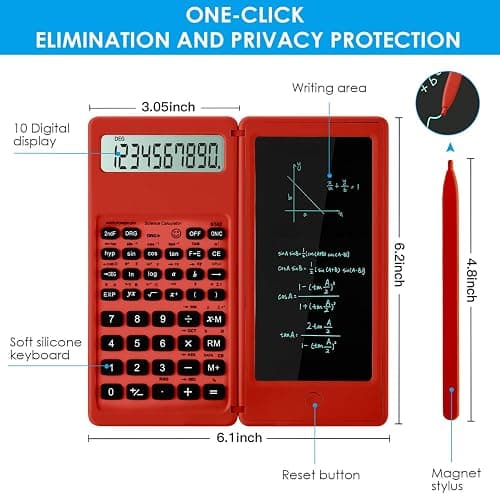 IPepul Scientific Calculators for Students, Red Math Calculator with Notepad,10-Digit Large Screen, Classroom Must Haves for Middle High School Supplies & College (Red) thumbnail 2