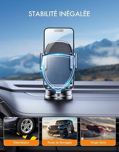 Mohard Support Telephone Voiture, [Jamais de Chute] Ultra Robuste Porte Telephone Voiture Orientable à 360°, Accroche Téléphone Voiture Ventouse Ensembles d'Intérieurs pour 4-7" Smartphones thumbnail 4