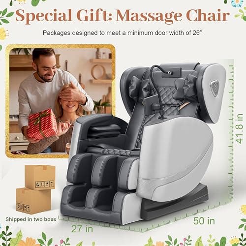 FURNIMAT 2026 Massage Chair Full Body, Zero Gravity Massage Chair with 10 Fix Rollers, Airbags, Heating, Foot Massage, Auto Modes, Bluetooth Speaker, Smart Screen Controller(Light Gray) thumbnail 2