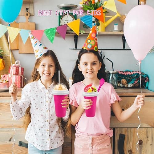 Slushy Maker Cups, DIY Magic Slushy Maker Squeeze Cups, Portable Smoothie Squeeze Cup for Juices, Milk and Ice Cream Make, Double Layers Silicone Slushie Cup with Straw for Friends,Family Gifts-Pink thumbnail 2