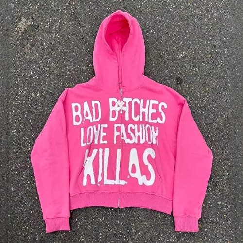 Uwongmong Hooded sportswear Y2K pattern zipper hooded sweatshirt street wear pullover sweatshirt unisex hip-hop casual jacket thumbnail 2