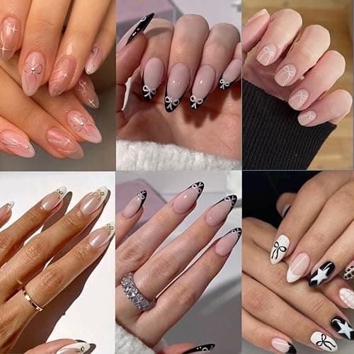 6-Pack Self-Adhesive 3D Bows & Ties Nail Decals - Pink, Black, White, Silver, Gold - French Simplicity DIY Nail Art thumbnail 7
