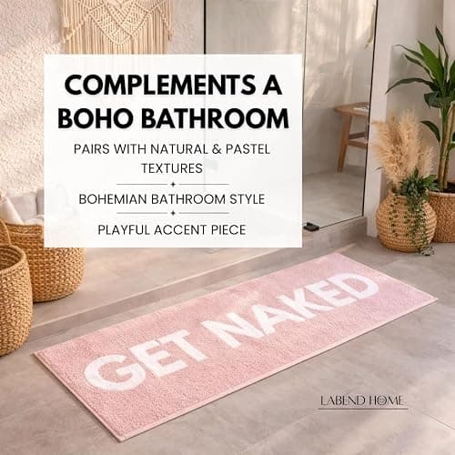 LABEND HOME Get Naked Bath Mat Runner 50"" x20 - Funny Bathroom Rug, Plush Microfiber Non-Slip TPR Backing, Machine Washable Quick-Dry Bath Decor - Pink thumbnail 7