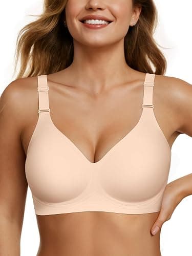 OEAK Womens Seamless Bras Comfortable Bra No Underwire Full Support Bralette Push Up Plus Size V Neck Sleeping Tshirt Bras - Image 1