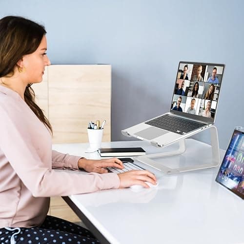 GleYo Laptop Stand for Desk Detachable Aluminum Computer Riser Portable Metal Notebook Printer Stand Holder Compatible with MacBook Air, Pro, Dell, HP, Lenovo and All 10-16" Laptops, Silver thumbnail 5