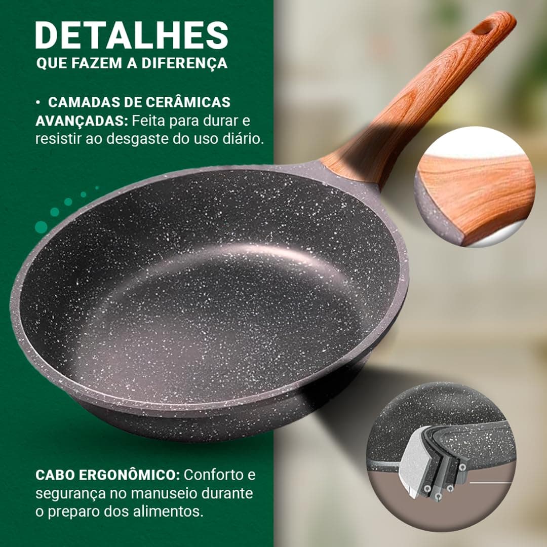 Frigideira Antiaderente de Cerâmica – Premium Ceramic Pan, Cabo de Madeira Ergonômico, Alta Durabilidade, Para Fogão a Gás, Elétrico e Indução - Linha Kydoublen thumbnail 5