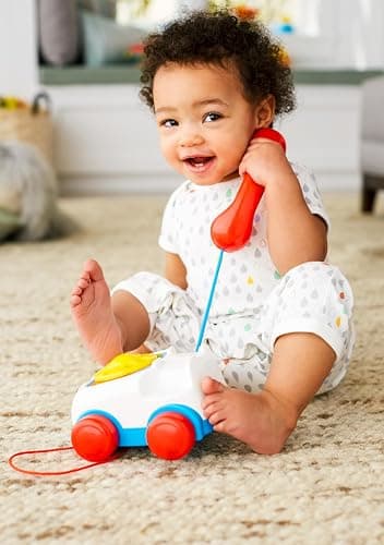 Fisher-Price Chatter Telephone Pull Along Toy | with Rotary Dial, Wheels, for Walking Play thumbnail 2