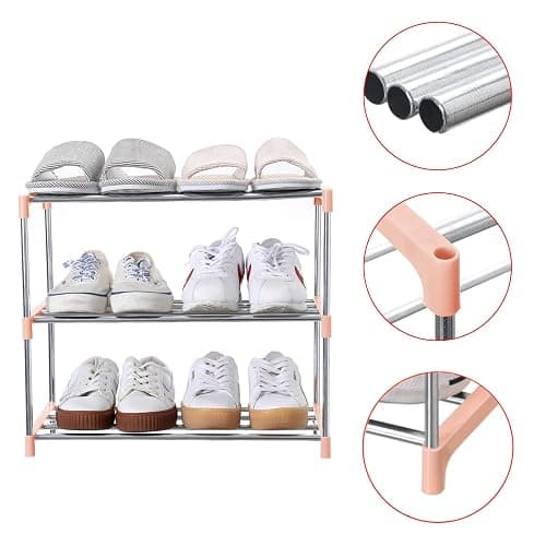 Jucaifu Stackable Small Shoe Rack, Entryway, Hallway and Closet Space Saving Storage and Organization (3-Tier, Pink) thumbnail 5