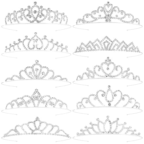 Tihebax Tiaras Crowns Headbands for Girls Women 10 Pcs Small Silver Princess Tiara Bulk Crown Tiaras Rapunzel Crowns for Wedding Birthday Crystal Tiara for Prom, Bride, Pageant, Halloween - Image 1