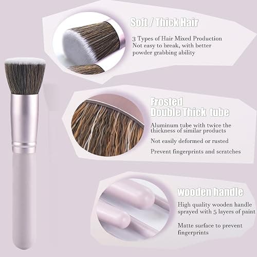 YJ-Anyue 10-Piece purple Wooden Makeup Brushes Set, Professional Foundation Concealer Contour Eyeshadow Kabuki Brushes, Premium Synthetic Bristles for Liquid Powder Cream thumbnail 6