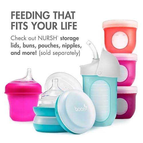 Boon Nursh Reusable Silicone Pouch Baby Bottles - Medium Flow Nipple - Silicone Baby Bottle Pouch and Nipple - Baby Feeding Essentials - Gray - 3-6 Months - 3 Count - 8 Ounce thumbnail 6