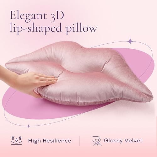 Ashler Upgraded Glossy Velvet Lip Shape Throw Pillow, Delicately Soft, Glossy Shimmering and Brilliant with Velvet Backing for Sofa, Bed and Living Room, Pink, 24 X 12 Inches thumbnail 4