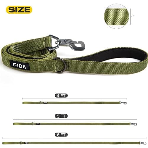 Fida 6 FT Heavy Duty Dog Leash with 2 Comfortable Padded Handles, Traffic Handle & Advanced Easy Snap Hook, Reflective Walking Lead for Large, Medium & Small Breed, Green thumbnail 5